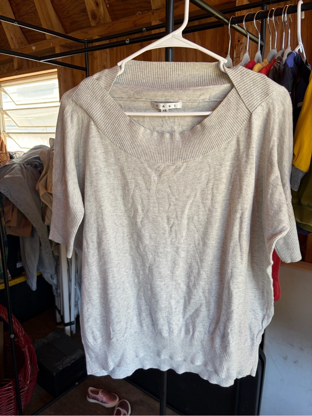 Light Gray Ribbed Top Quarter Length Sleeves Business Casual Knit Normcore